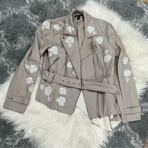 INC International Concepts Beige Floral Faux Leather Jacket